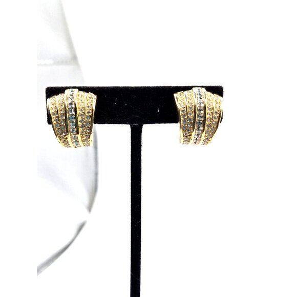 Christian DIOR signed rhinestone pave gold plated Clip on Earrings stunning - Picture 5 of 8